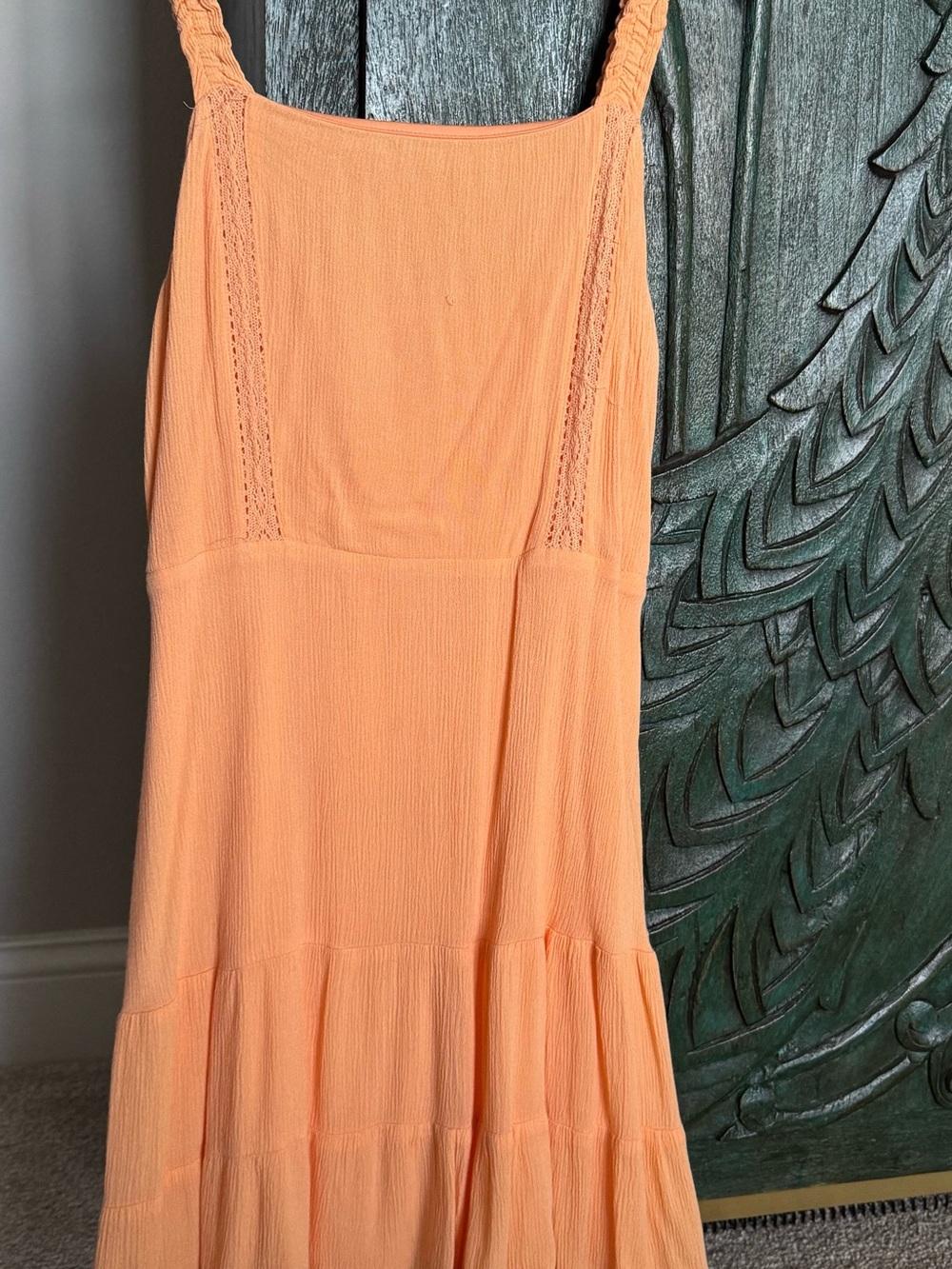 love, Fire Peach Tiered Maxi Dress with Braided Straps